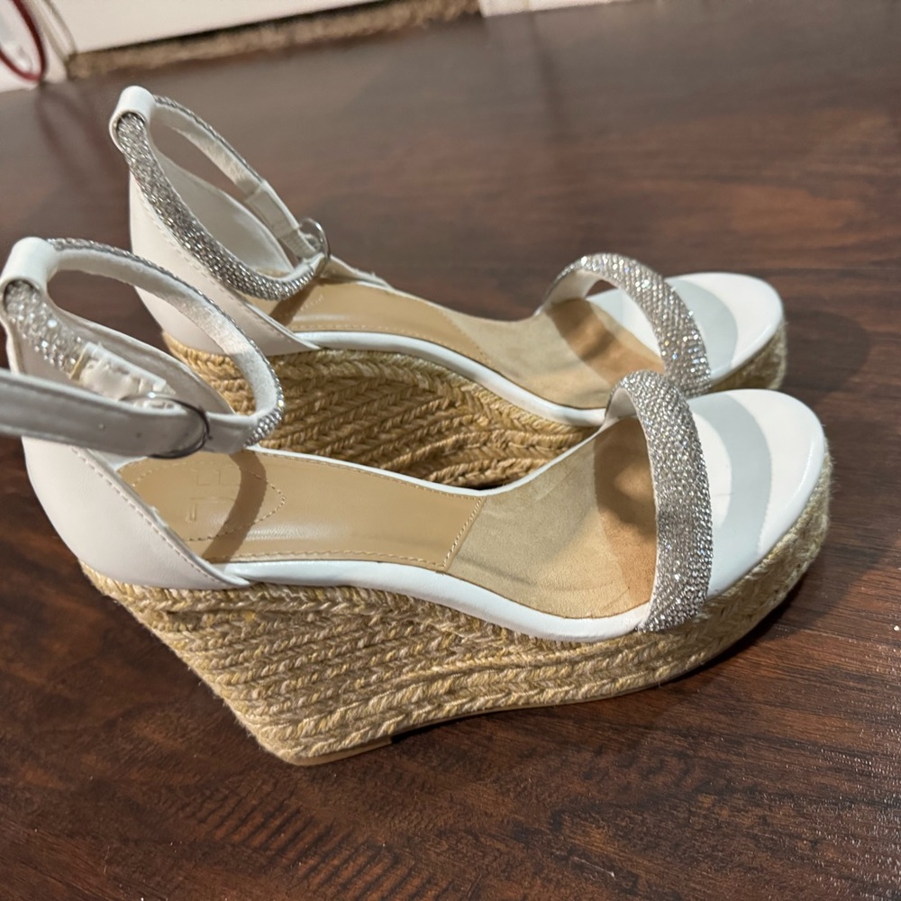 JustFab White and Silver Wedges